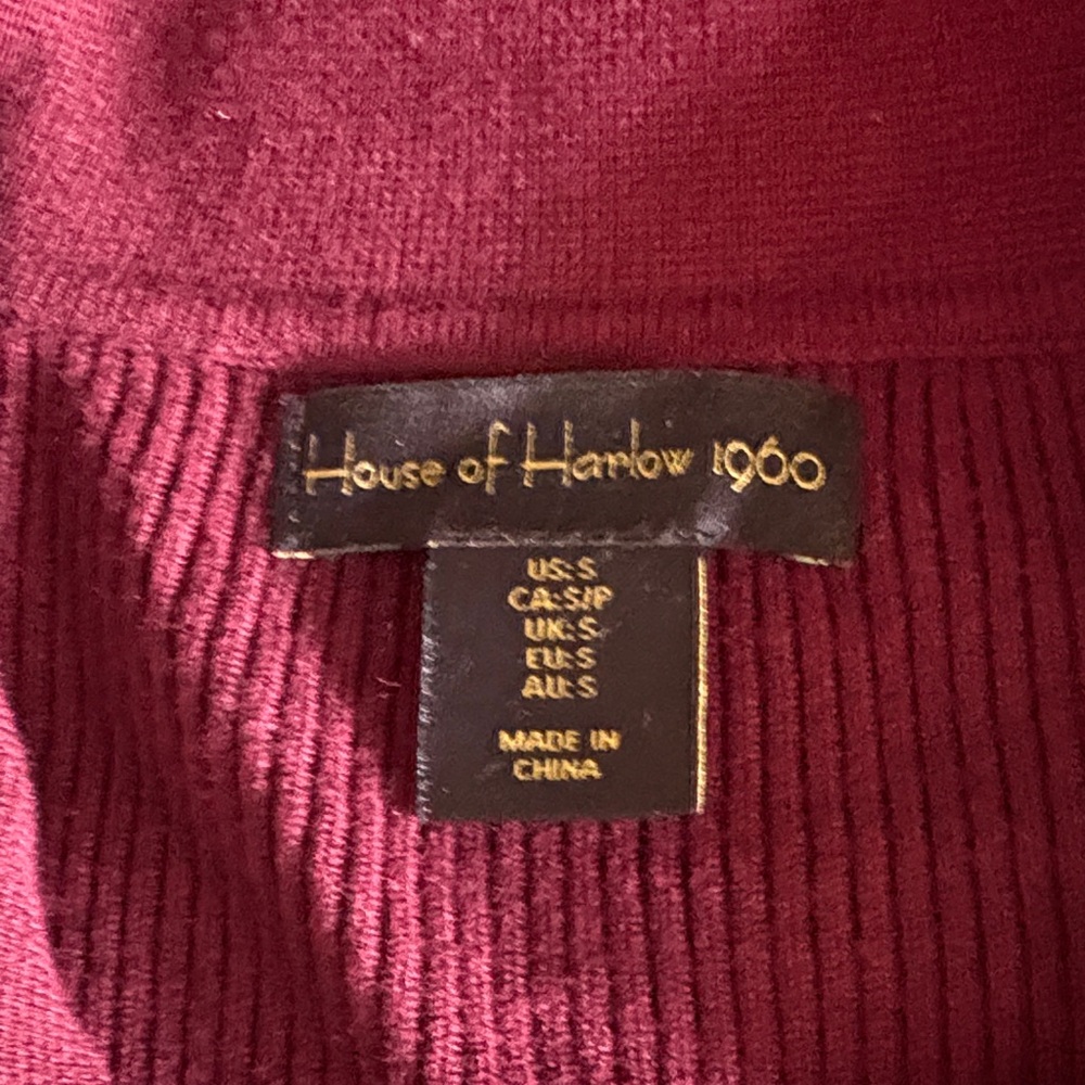 House of Harlow 1960 V-Neck Sweater -dark burgundy, magenta, dark orange stripes - Picture 2 of 6